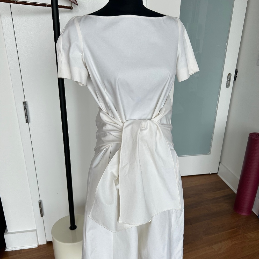 The Row White Cotton Self-Tie Sash Jivon Dress Boatneck RARE Sz 0 XS $1490